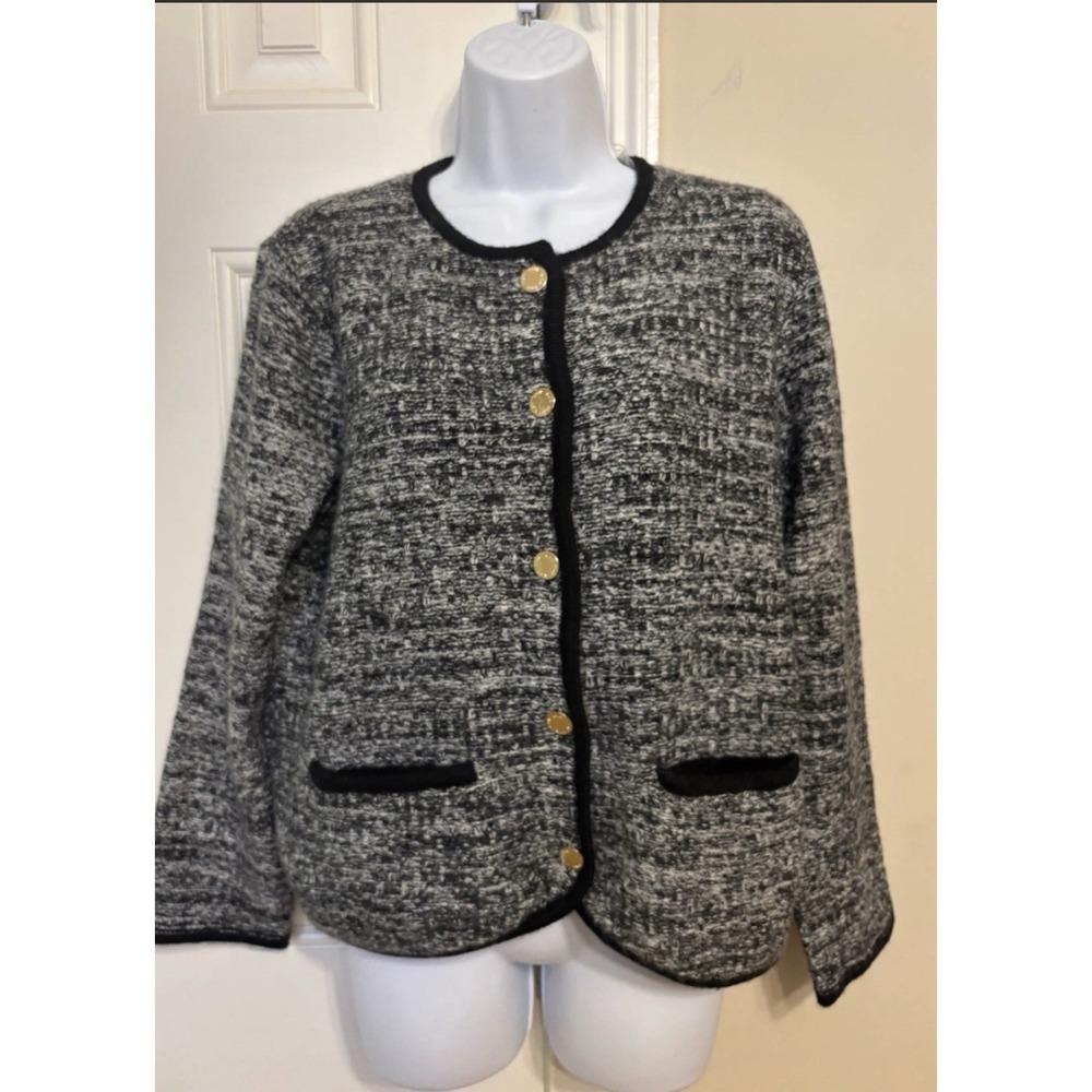 Anne klein Sweater Blazer Black White Size Small Gold Buttons Cotton Old Money